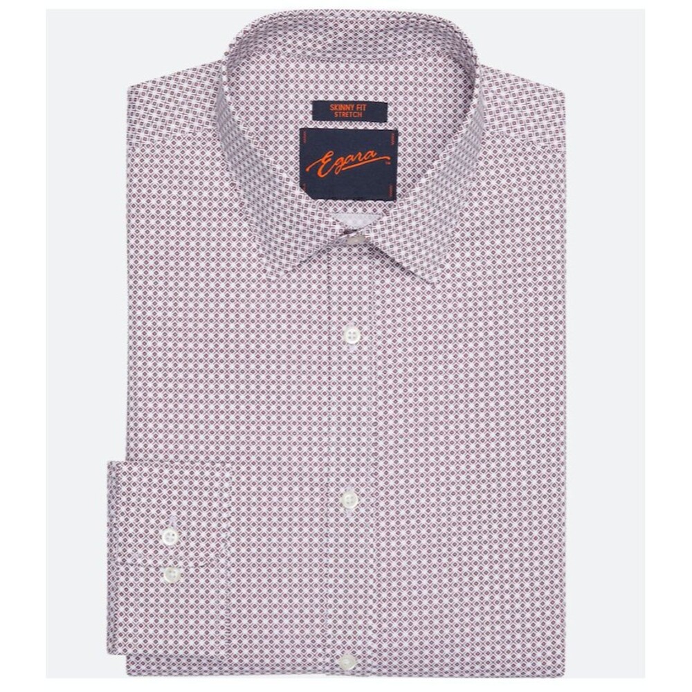 Egara Skinny Fit Spread Collar Tile Dress Shirt 15.5x34/35 | Burgundy Check